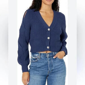 Derek Lam 10 Crosby Womens Marcelyn Twisted Sleeve Cardigan Sweater Blue Small